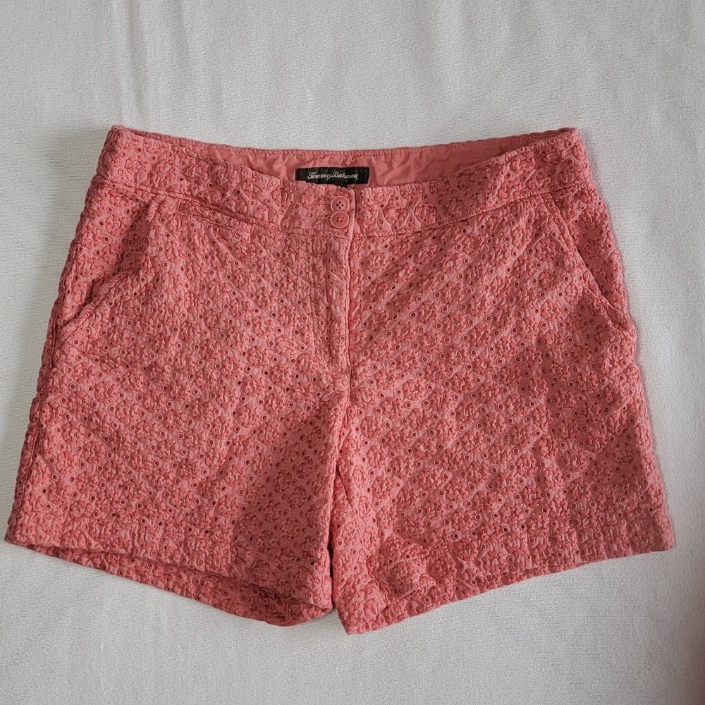 Tommy Bahama Eyelet Shorts Coral Pink Women's 6 Coastal Tropical Beachy Summer